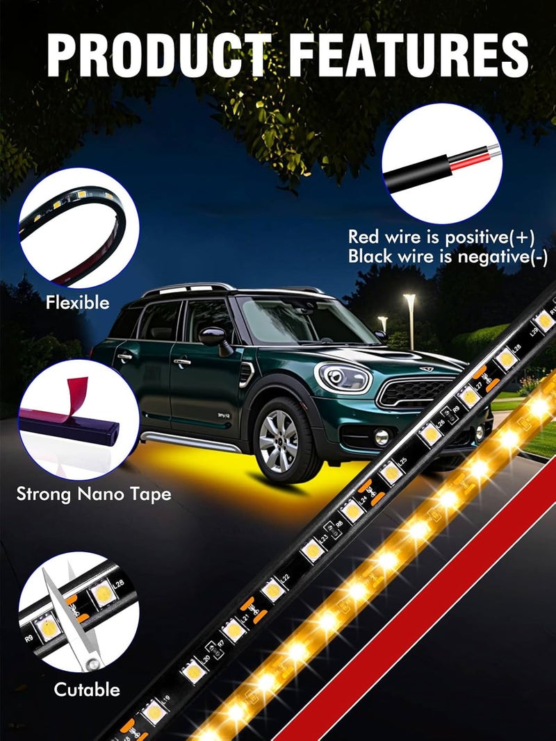 LEYMANRIYA 8 Pcs Car Led Light Strip IP67 Waterproof 11" Flexible Led Lights Underglow 12V for Car Motorcycle Boat Golf Cart Interior Exterior Decoration - Amber - Image 4
